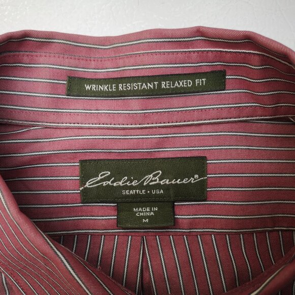 Eddie Bauer Men's Size Medium Relaxed Fit Wrinkle Resistant Rose Striped Shirt - Picture 3 of 12